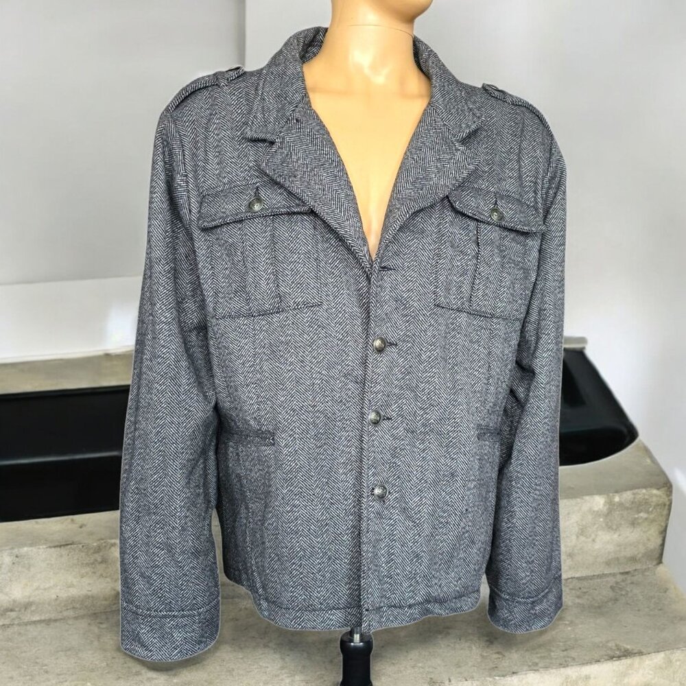 VINTAGE NY CLASSICS (2X MEN) 90's Tweed Button Up Gray Bomber Jacket